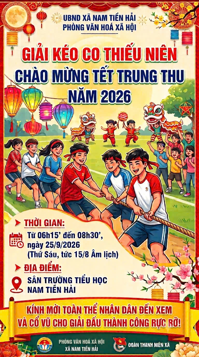 Thông báo về việc tổ chức Giải kéo co Thiếu niên chào mừng Tết Trung thu năm 2026