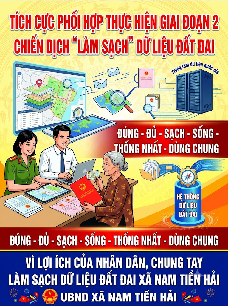 TÍCH CỰC PHỐI HỢP THỰC HIỆN GIAI ĐOẠN 2 CHIẾN DỊCH "LÀM SẠCH" DỮ LIỆU ĐẤT ĐAI TRÊN ĐỊA BÀN XÃ NAM TIỀN HẢI