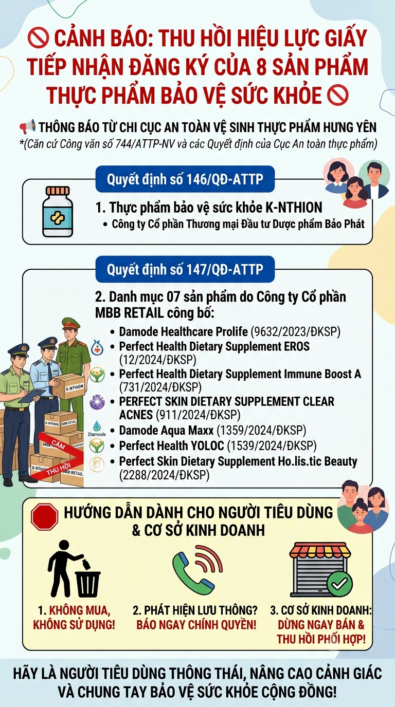 BÀI TUYÊN TRUYỀN THÔNG BÁO VỀ VIỆC THU HỒI HIỆU LỰC GIẤY TIẾP NHẬN ĐĂNG KÝ BẢN CÔNG BỐ CÁC SẢN PHẨM THỰC PHẨM BẢO VỆ SỨC KHỎE