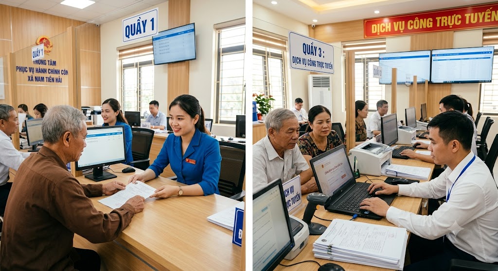 ĐỘI NGŨ CÁN BỘ TẠI TRUNG TÂM PHỤC VỤ HÀNH CHÍNH CÔNG XÃ NAM TIỀN HẢI THÂN THIỆN, TRÁCH NHIỆM, TẬN TỤY PHỤC VỤ NHÂN DÂN