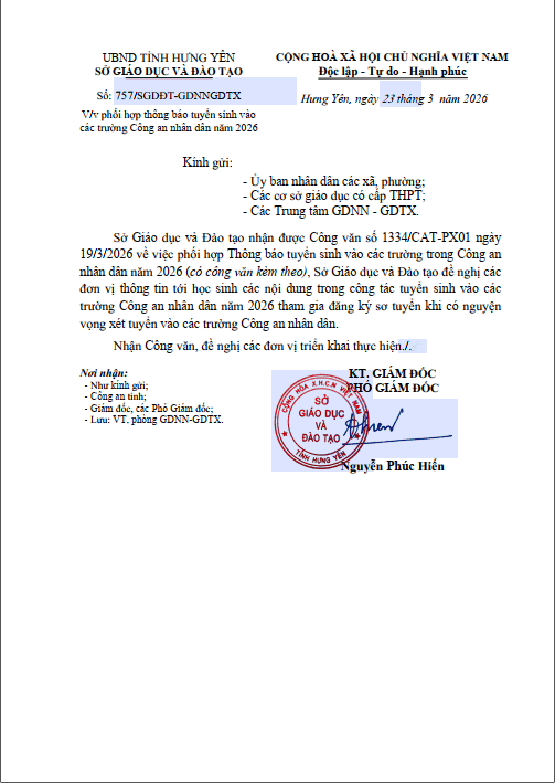 THÔNG BÁO TUYỂN SINH CÔNG AN NHÂN DÂN NĂM 2026